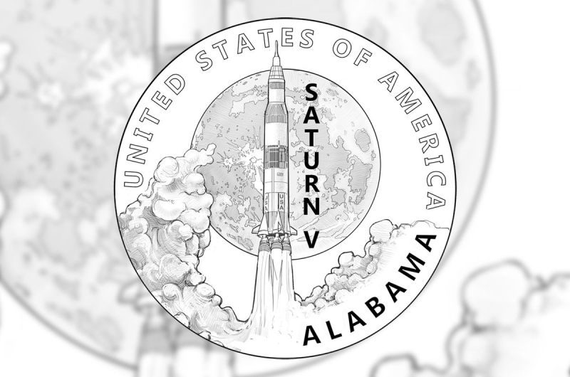 Saturn V moon rocket art exposed for 2024 American Innovation $1 coin