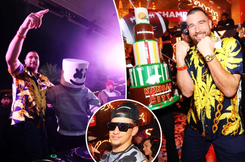 Travis Kelce, Patrick Mahomes belt out ‘We Are the Champions’ while partying in Vegas up until 4 a.m.