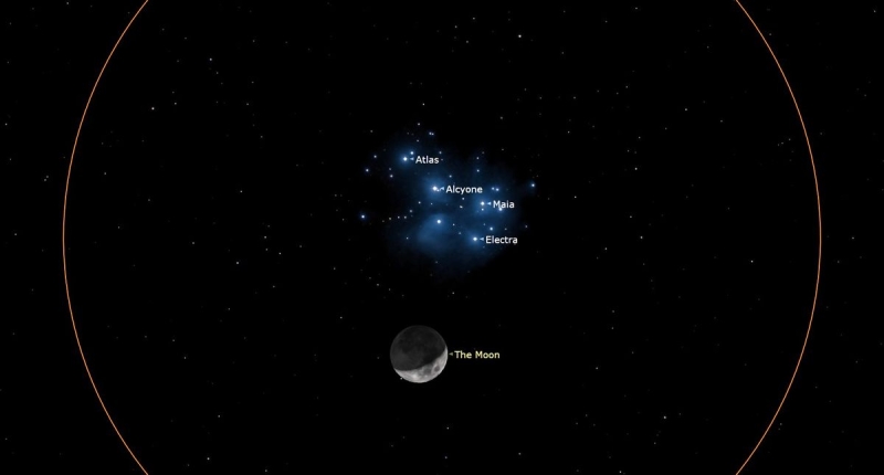 The moon goes to the Seven Sisters of the Pleiades tonight