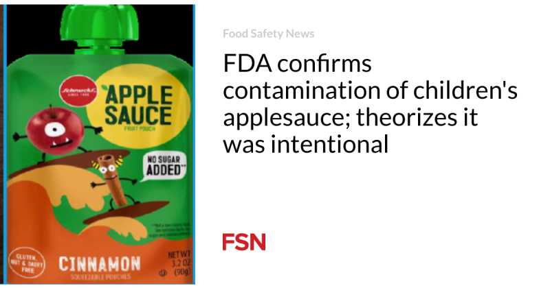 FDA verifies contamination of kids’s applesauce; thinks it was deliberate