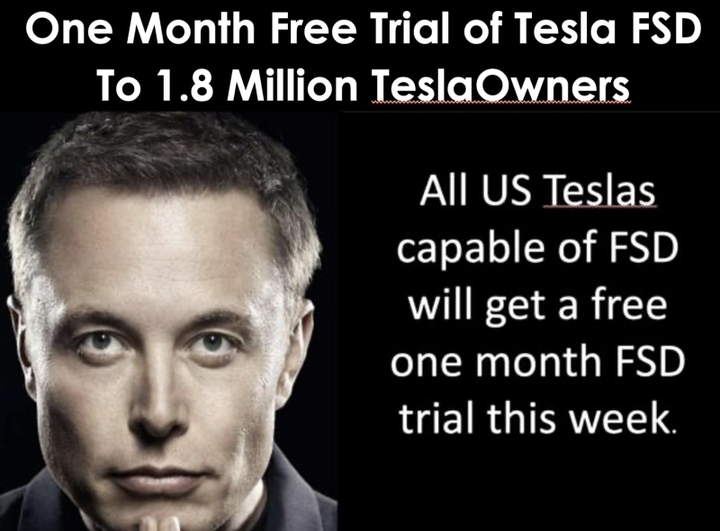 Free One Month Free Trial of Tesla FSD 12.3.1 For ~ 1.8 Million Tesla Owners