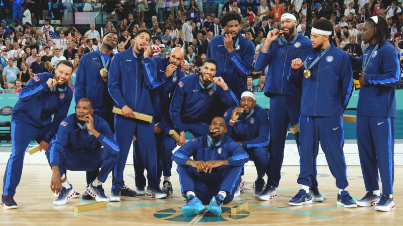 U.S.A. Men’s Basketball Recreates Iconic Photo on Paris Steps After Winning Gold Medal