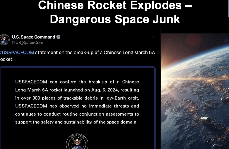 August 6 China Upper Stage Explodes and Leaves Dangerous Space Junk