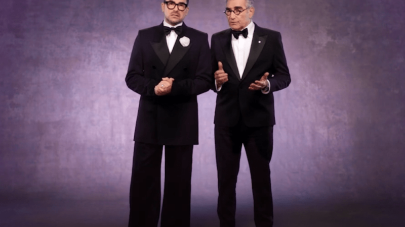 Dan Levy Warns Dad Eugene Not to Joke About His Eyebrows in First 2024 Emmys Promo