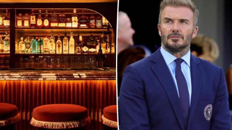 Partier attempts to get sly shot past David Beckham at Mulberry Bar