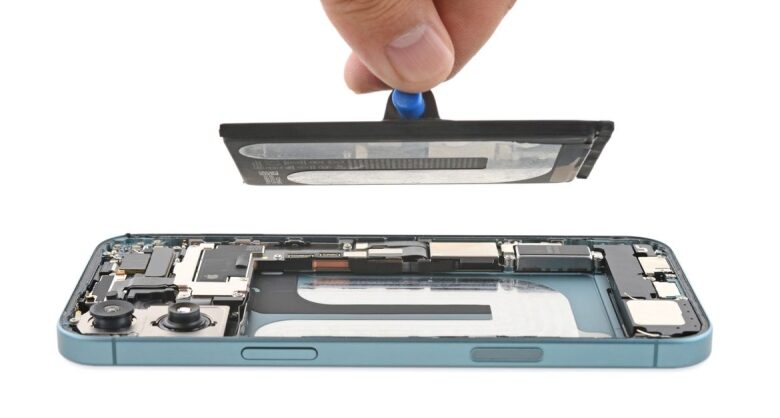 View the iPhone 16’s electrically-charged battery replacement procedure