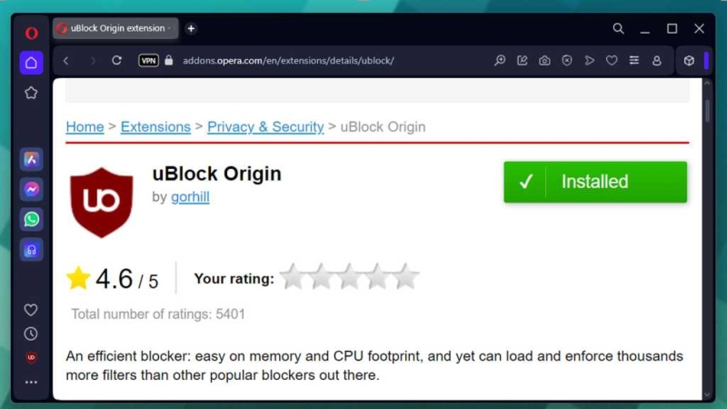 Opera devotes to supporting uBlock Origin advertisement blocker extension