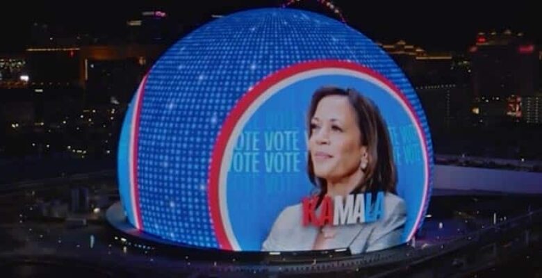 Sin City Sphere Glows Blue Ahead of Election Day