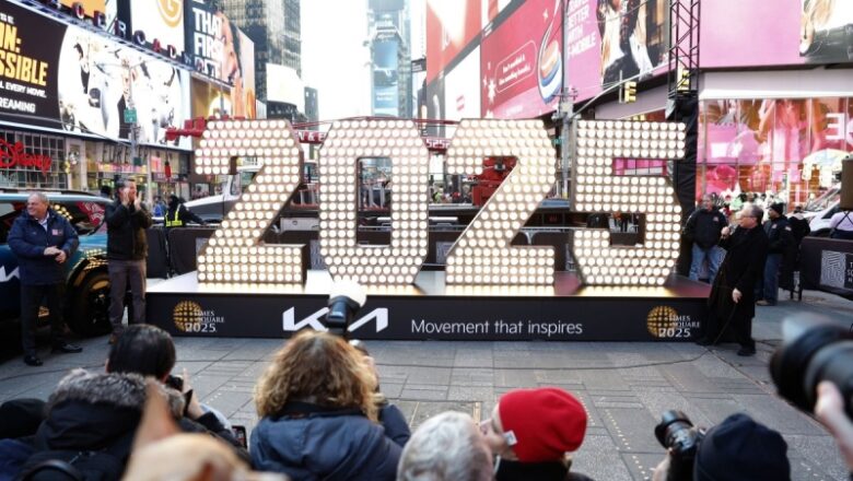 ‘2025’ gets here early in New York City as lighted NYE characters go on screen