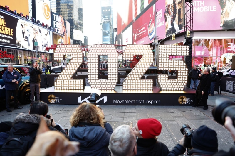 ‘2025’ gets here early in New York City as lighted NYE characters go on screen