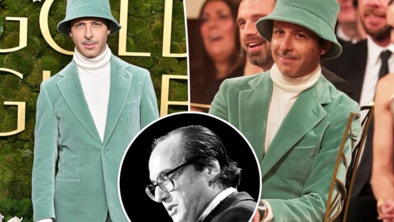 The reason that Jeremy Strong used that green container hat to match his clothing at the 2025 Golden Globes